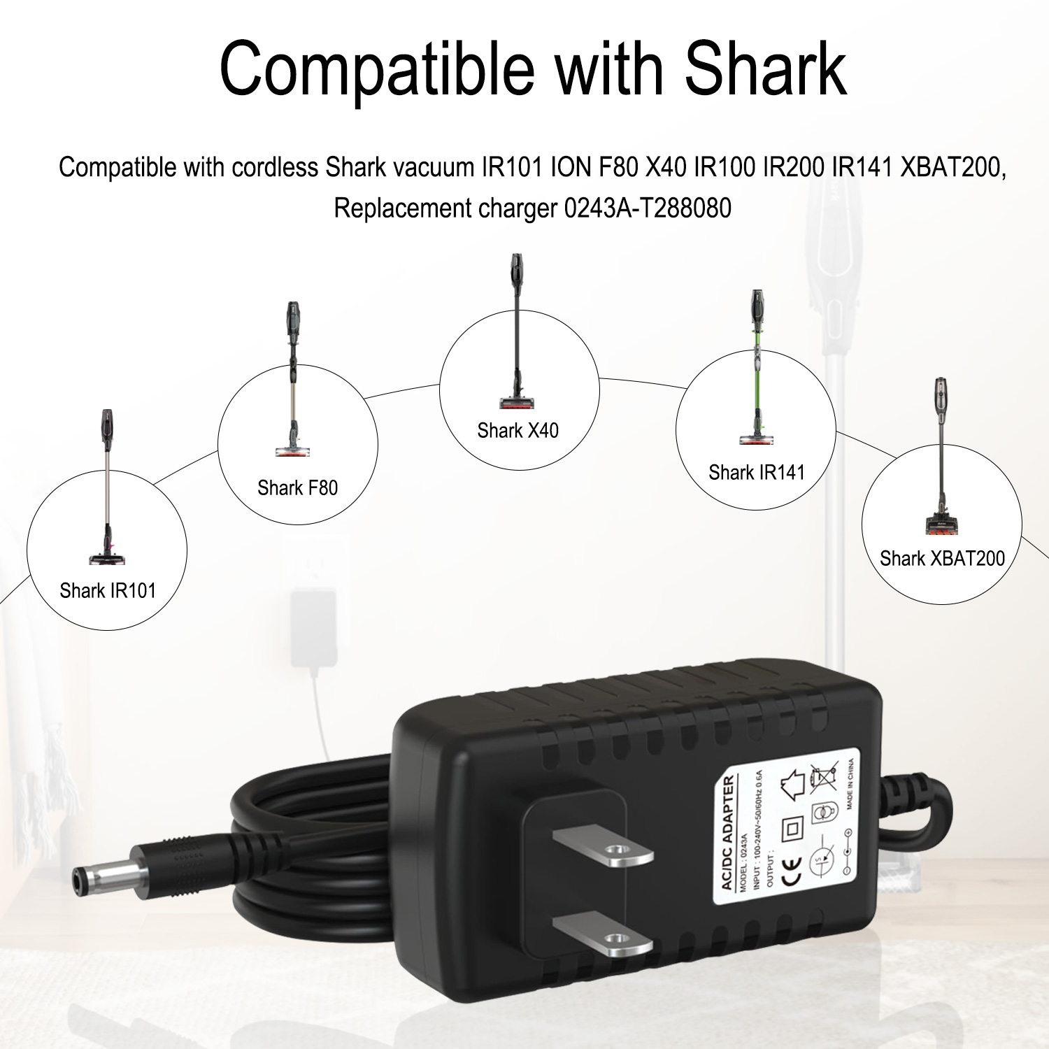 28.8V Charger Replacement for Shark Cordless Vacuum IR101 IR70 IR100 IR14 XBAT200 YLS0243A-T288080 Battery Adapter