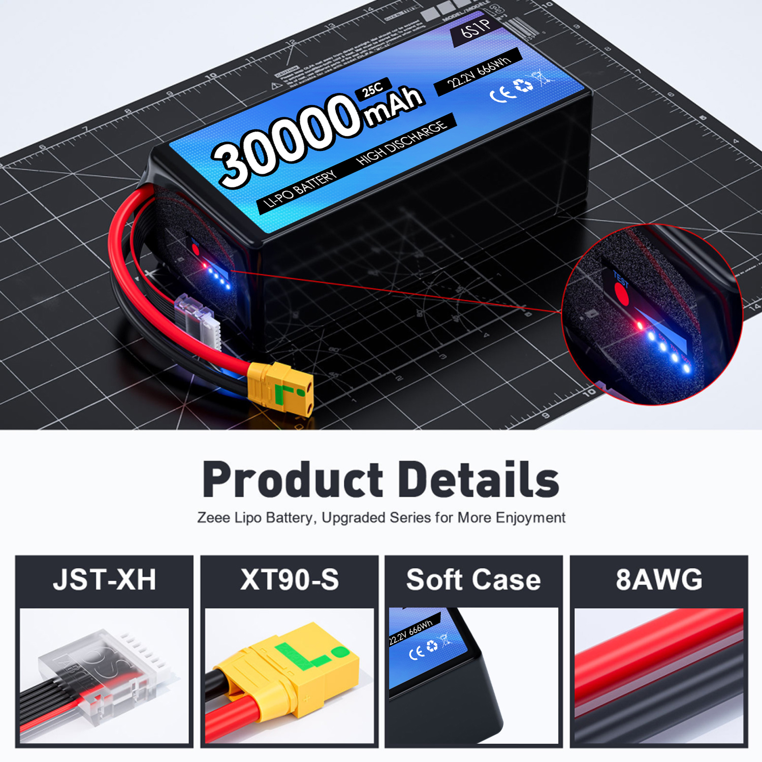 22.2V 30000mAh Lipo Drone 6S 25C Drone UAV Batteries for FPV Drone UAV Airplane Aircraft RC Quadcopter Airplane Helicopter