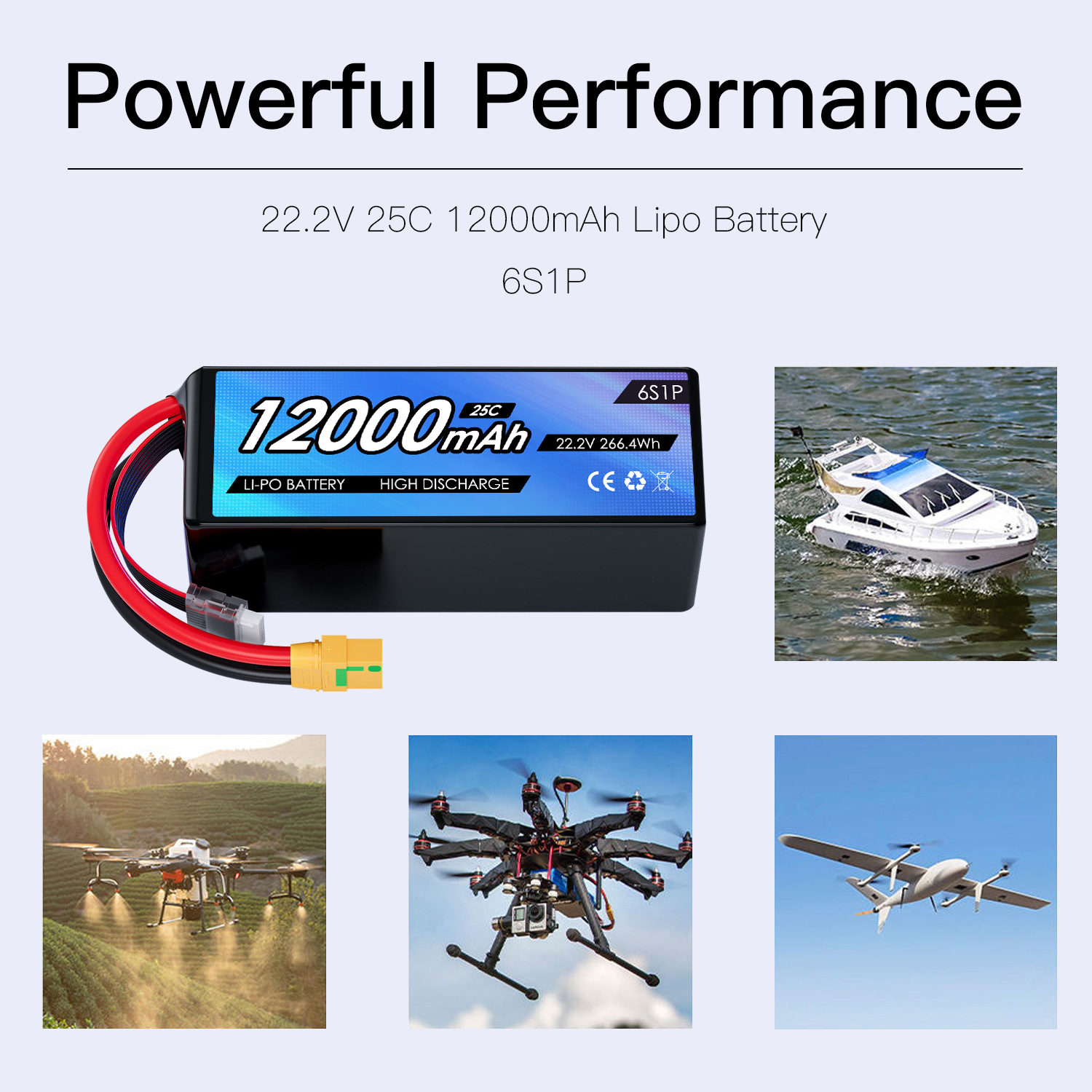 22.2V 12000mah Drone UAV Battery 6S 25C LCO Lithium Polymer Rc Truck Toys Car Toys Battery for Light Weight FPV Multi-axis Drone