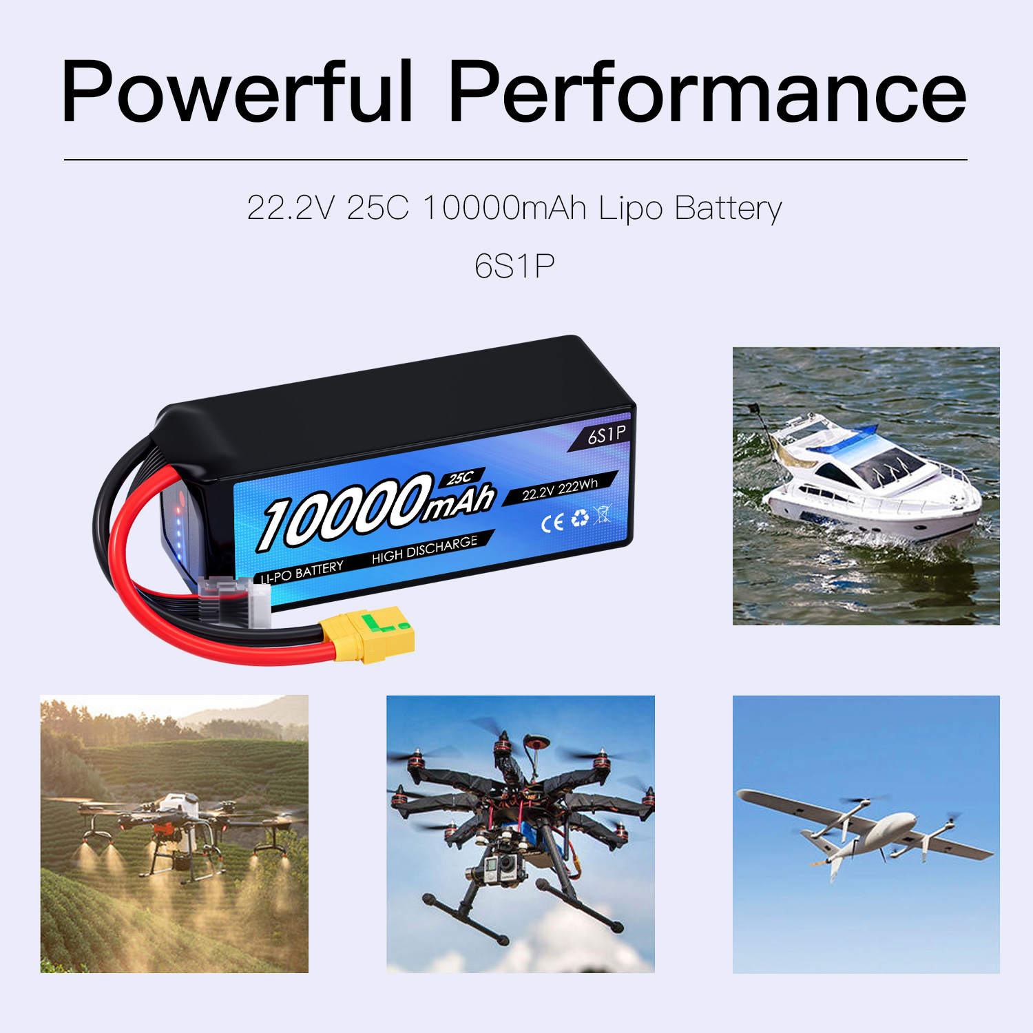 22.2V 10000mah Lipo RC Drone Battery 6S 25C Lipo Battery with Drone Soft case XT90 Connector for FPV UAV Aircraft
