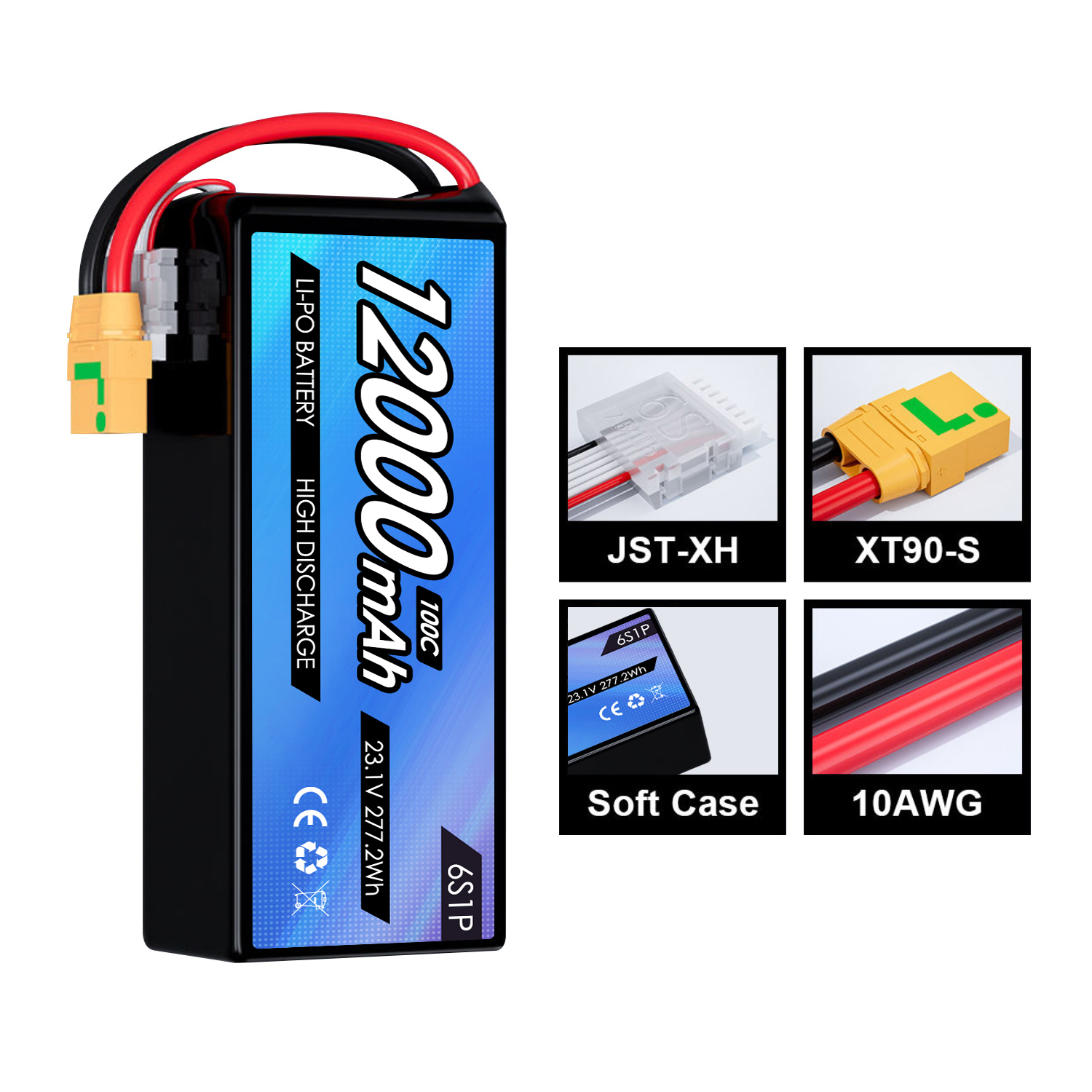 23.1V 12000mAh 7inch X8 Lipo Drone 6s1p Lipo Battery 100c Soft Case Lihv Fpv Batteries for Light Weight Fpv Multi-Axis Drone