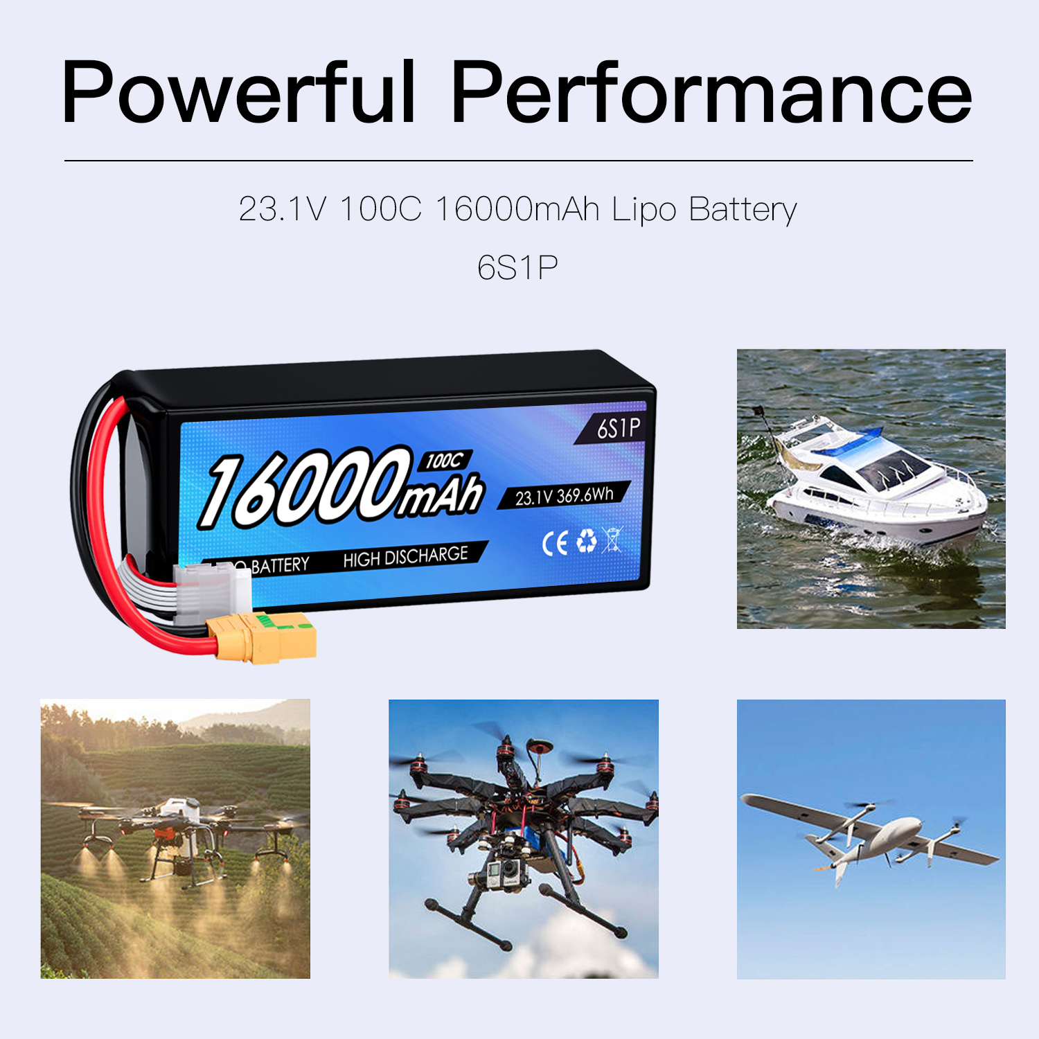 23.1V 16000mAh Rechargeable Li-ion Polymer Battery 6s 100c Xt90-S Industrial Uavs for Fpv Drone Battery