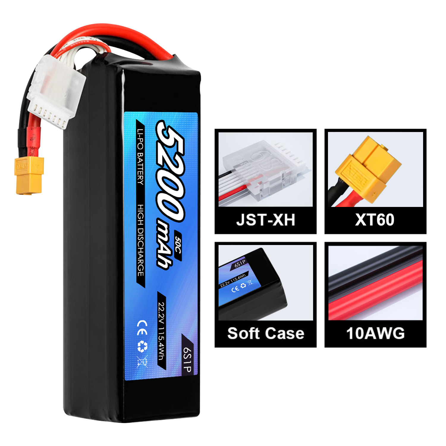Lipo Drone FPV Drone Battery 6S Lipo 22.2V 5200mAh 50C Soft Case Battery Light Weight With XT60 Plug for Drone
